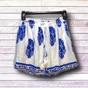 3/20$ UNBRANDED Blue and White Casual Boho Print Shorts SZ SM